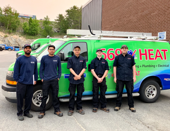669 Heat service van with HVAC, plumbing, and electrical branding parked in a suburban neighborhood, promoting local trust. 669 Heat service van with HVAC, plumbing, and electrical branding parked in a suburban neighborhood, promoting local trust.